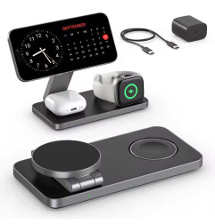 Statie de Incarcare Wireless 3‑in‑1 – Fast Charger 15 W, Compatibilitate Universala cu Apple