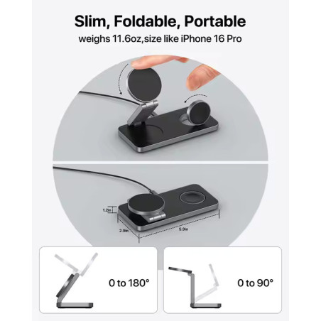 Statie de Incarcare Wireless 3‑in‑1 – Fast Charger 15 W, Compatibilitate Universala cu Apple