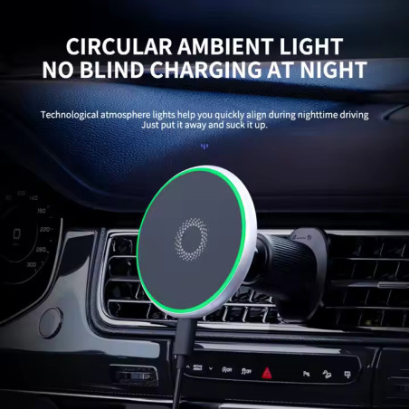 Incarcator auto wifi cu clema 15W, magnetic, reglabil la 360°, suport pentru telefon auto ultra-puternic (toate vehiculele)